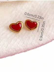 Retro Red Heart Stud Earrings + Necklace, A Gentle And Versatile Jewelry Set That Suits Office Wear And Makes The Complexion Look Fairer, Exuding A Refined And Elegant Style. - Necklace - View 8