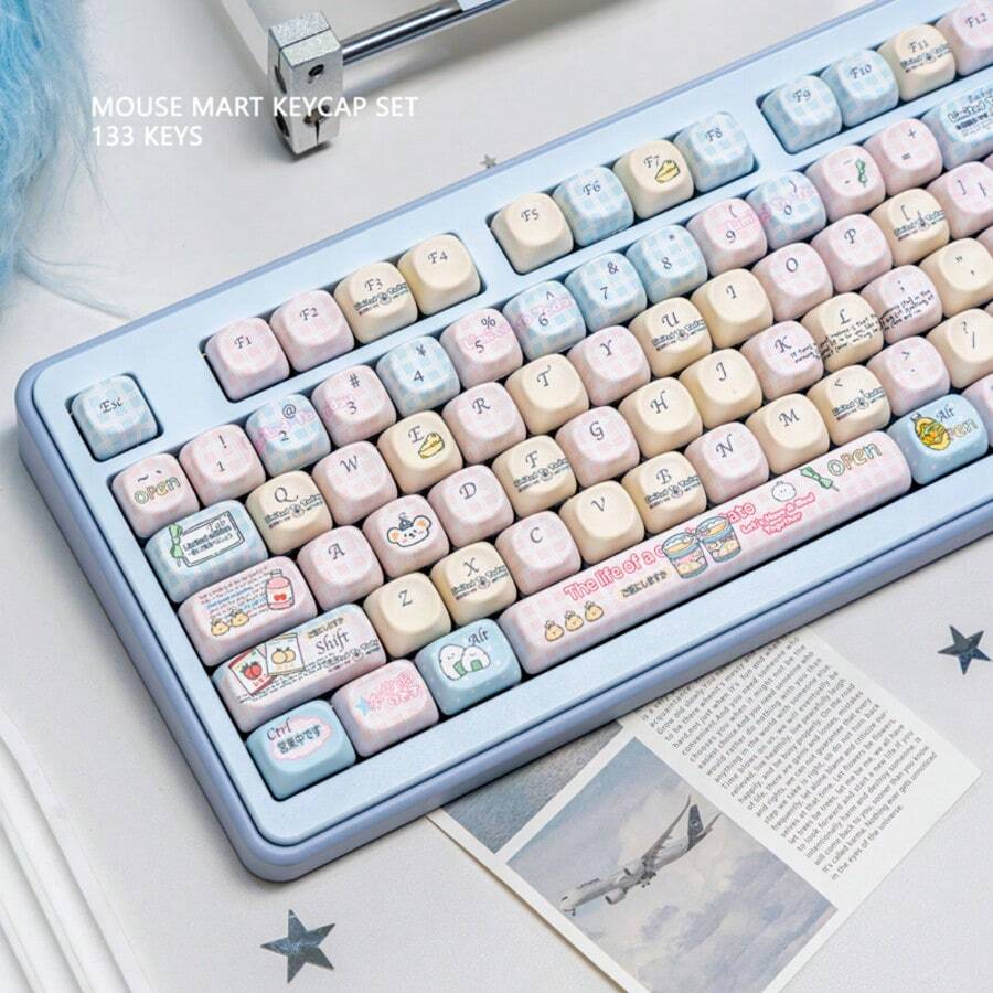 可爱老鼠便利店键帽，PBT材质，五面热升华印花，适用于60-108键机械键盘，女性用户的理想之选 - 查看 1
