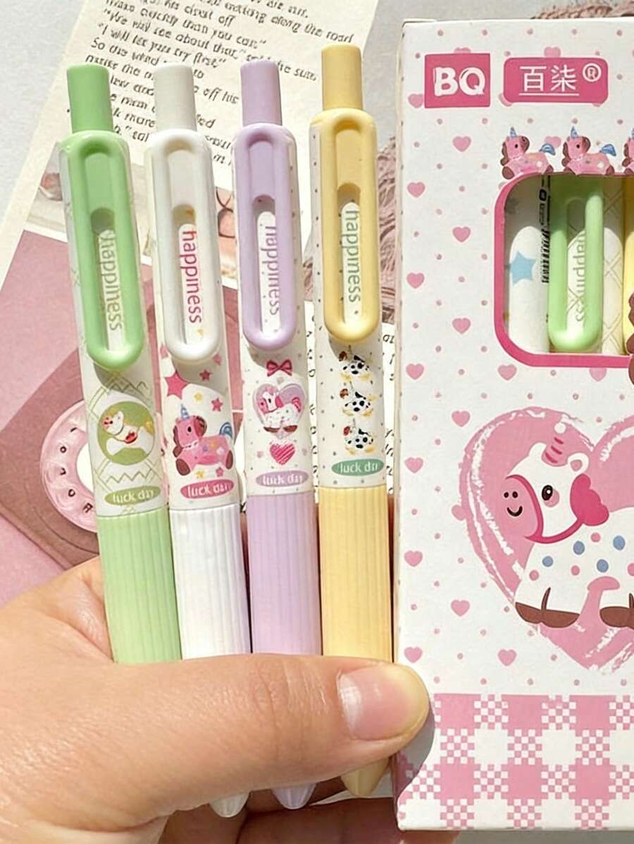 4支装黑色小马图案按动式圆珠笔，0.5mm墨水，书写流畅，适合学生和考试使用。 - 小馬筆 - 查看 1
