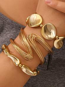 Set de 3 piezas de pulsera y brazalete de diseño asimétrico, adecuado para uso diario de mujeres, fiestas, regalos, joyería - Multicolor - Ver 2
