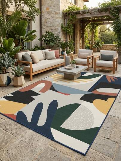 1pc Rug, Carpet, Area Rug, Doormat, Nordic Modern Luxury Creative INS Style - Beautiful Colorful Leaf Pattern Geometric Elements - Outdoor Carpet, Entryway, Balcony, Hallway, Outdoor, Patio, Living Room Etc., All Season Soft Machine Washable Carpet Mat, Home Decor
