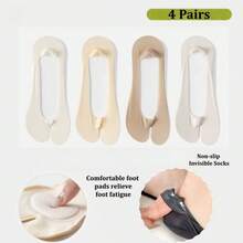 1/4 Pairs Women's Toe Separator Socks, Ladies' Ultra-Thin Loafer Socks, Non-Slip Low Vamp Invisible Socks, Cushioned Fatigue Relief Socks, Suitable For High Heels, Toe Socks - Multicolor - View 24