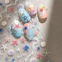 5D Embossed Shell Light Starfish Shell Nail Art Stickers, 1pc Ocean Holiday Self-Adhesive DIY Nail Stickers And Decals - Nail Supplies And Nail Charms Nail Tools For Girls And Women-Autumn Winter Christmas Summer Nails For Nail Art Home Salon - 彩色 - 查看 6