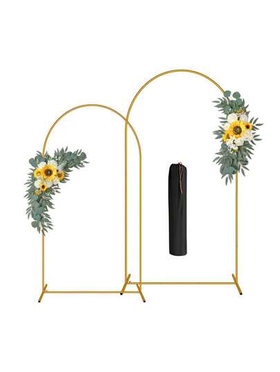 婚礼拱门背景架 - 婚礼拱门花卉、人造酒红色婚礼花卉、婚礼迎宾牌装饰和婚礼接待拱门花卉（金色婚礼气球拱门背景架，方形拱门框架，适用于生日派对、新娘送礼会和仪式装饰；提供酒红色、腮红色和金色）