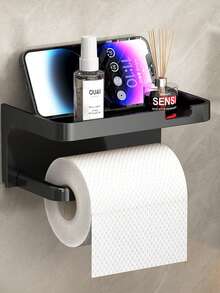 1pc Multi-Functional Waterproof Tissue Box, No Drilling Required Storage Rack, Dust-Proof And Moisture-Proof, Convenient Tissue Extraction, Stable Installation, Space-Saving, Luxury Style, Wall-Mounted, With Storage Platform, Suitable For Bathroom, Hotel, Rental, Apartment, Home And Commercial Use, Random Style - Black - View 5