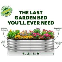 Plant & Plot Galvanized Raised Garden Beds Outdoor // 4*2*1 Ft Planter Raised Bed For Gardening, Vegetables, Flowers // Large Metal Garden Box (Silver) // Patented Tool-Free Design - Silver - 查看 6