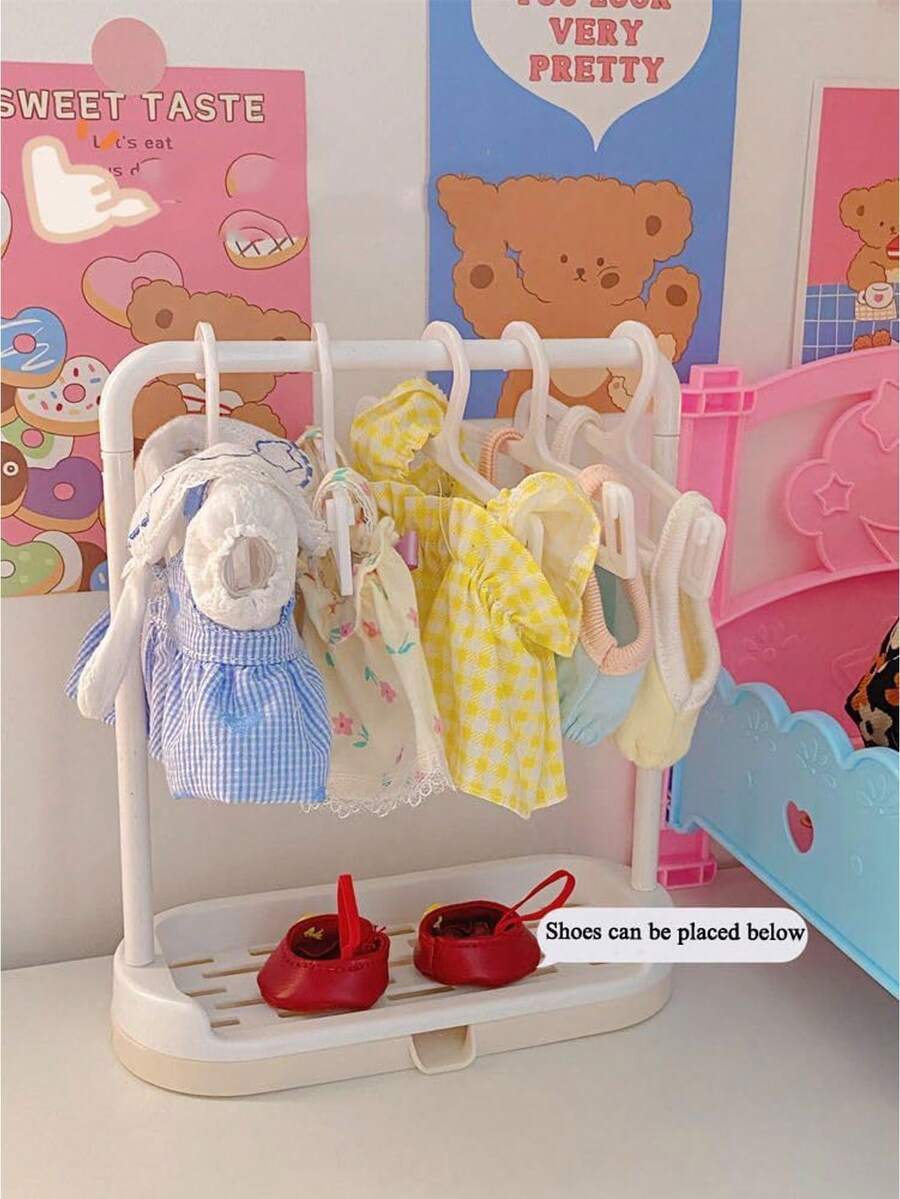For Labubu 1-12pcs Multifunctional Plastic BJD Drying Rack For 15-17cm Doll Clothes, Adjustable Clothes Storage Hanger, White Shoe Rack, Accessory Display With Non-Slip Base And Kitchen Water Filter Function - Multicolor - View 1