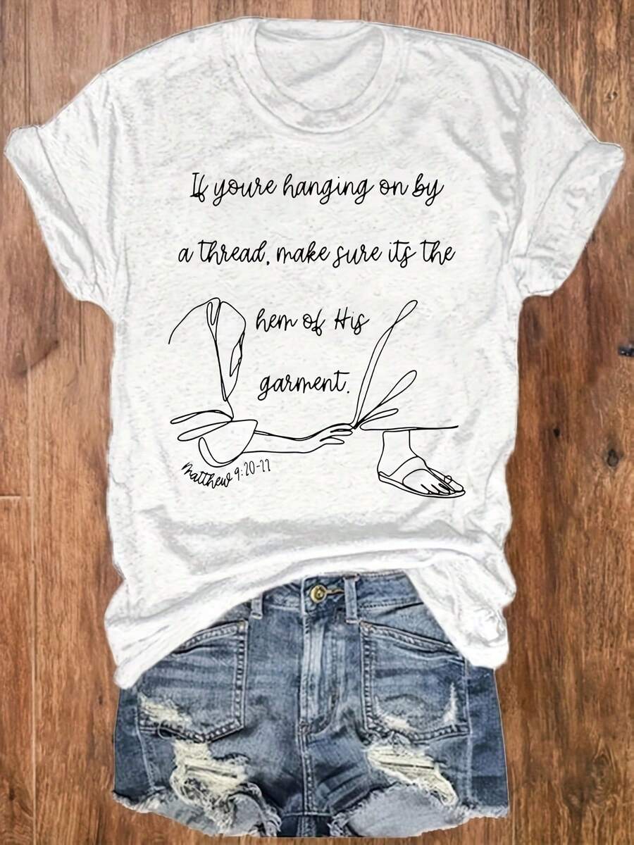 Letter Print Round Neck T-Shirt, Casual Vacation Women'S Short Sleeve Top, Women'S Clothing,1pc(T-Shirt) - 1件(T卹) - 查看 1