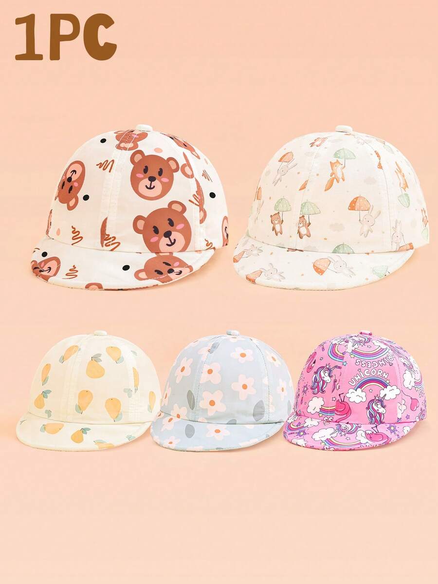 1顶婴儿轻便动物印花软边棒球帽，卡通可爱，柔软舒适，适合2-3岁幼儿日常外出和公园散步，可作为礼物赠送。 - 彩色 - 查看 1