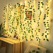 1入 2M 20LED 常春藤仿真綠葉藤蔓庭院裝飾LED燈串，室內臥室裝飾燈，活動派對裝飾道具燈，走廊牆面裝飾，庭院、花園、婚禮、節慶活動裝飾燈串 - 透明 - 查看 1