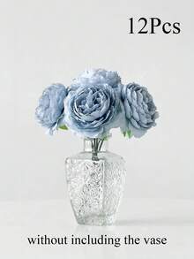 12/24pcs Artificial Peony Flowers With Stems, Suitable For Wedding Party Decor, Cake Decor, Living Room & Dining Table Decor, Fake Plants, Autumn Decor, Room Decor, Desktop Decor, Garden Decor, Home Decor, Back To School Supplies - Dusty Blue - View 8