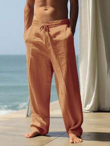 Men's Breathable Linen Loose Casual Sports Pants, Suitable Beach, Spring/Summer - Màu vàng - Xem 13