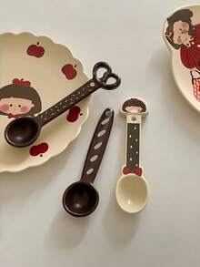 1个可爱复古女孩面包造型陶瓷勺，适用于咖啡馆、家庭、餐厅、派对、舞会、办公室等场合。 - 查看 2