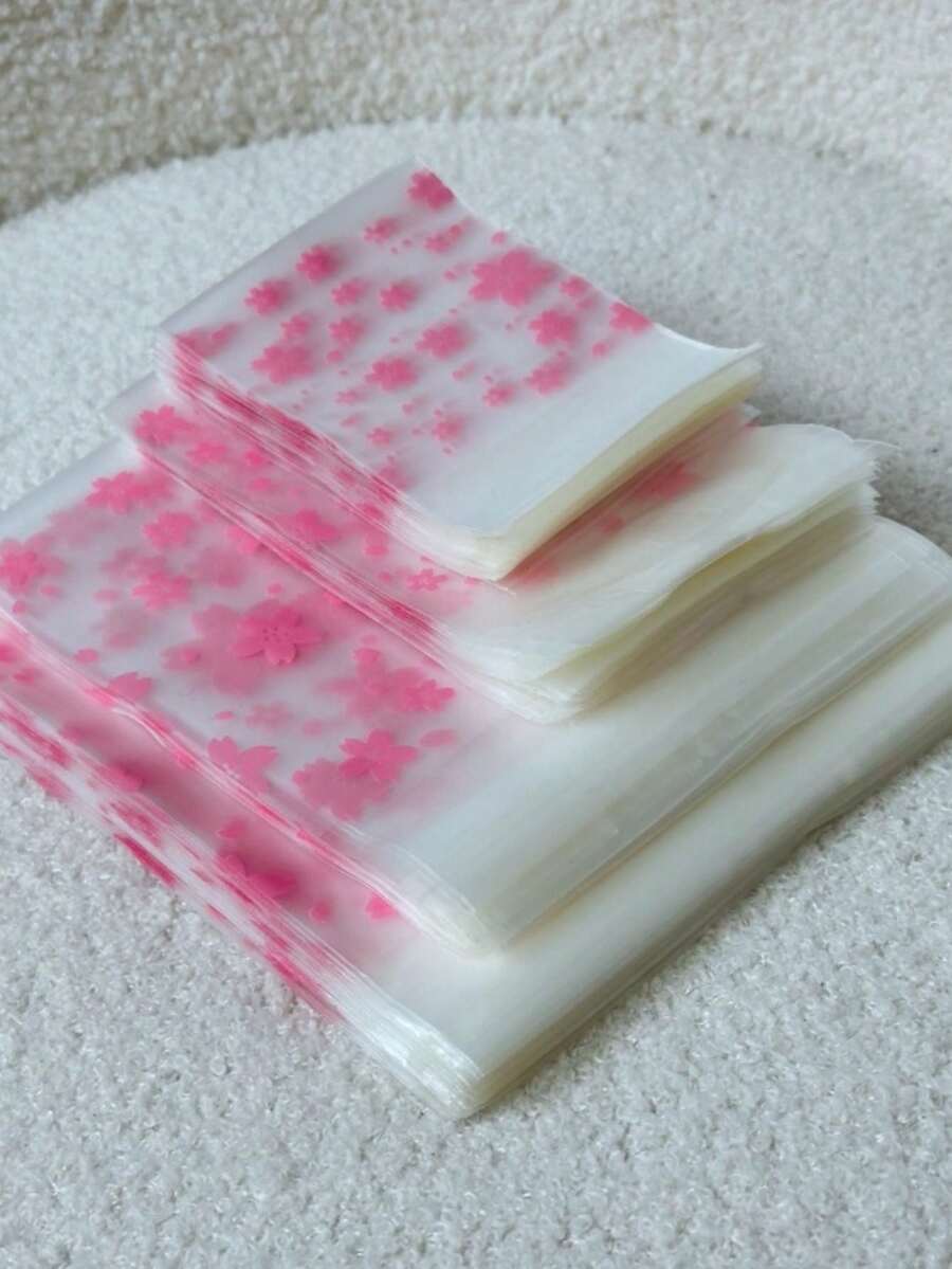 100个8cm*10cm+3cm加厚哑光粉色樱花印花自粘袋，优雅ins风珠宝/礼品包装袋，附赠粉色樱花印花礼品卡，适用于派对、节日或促销文具礼品，尤其适合情人节、婚礼等场合。 - 8x10+3cm粉紅櫻花 - 查看 1