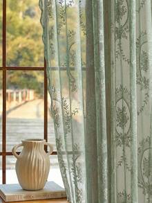Panel de cortina de poliéster de punto con estampado floral de estilo de jardín y ojales en la parte superior - Cortina decorativa semitransparente con tema forestal para varias habitaciones, lavado a mano, para todas las estaciones, sin forro - 1 pieza - Multicolor - Ver 3