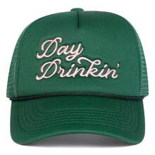 1顶男士“DAY DRINKIN”卡车帽，个性化字母刺绣棒球帽，街头休闲网眼帽，适合春季、秋季、旅行、海滩穿着 - 多色 - 查看 4