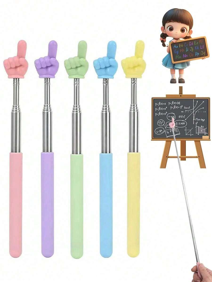 5pcs/3pcs/1pc Retractable Stainless Steel Baton, Suitable For Children's Teaching And Conducting, Home Or Classroom Use, Back To School Season (Random) - Multicolor - View 1
