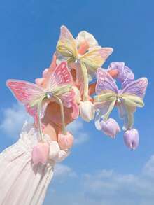 1 pièce Élastique à cheveux tulipe, jolis chouchous pour queue de cheval, papillon fairycore pour filles étudiantes, rentrée scolaire, vie de campus, vacances, accessoire de cheveux fairy girl - Multicolore - Voir 1