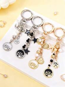 1pc Star & Starfish Keychain, Tree Of Life Round Keyring, Girl Bag Charm - Multicolor - View 1