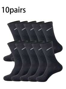 1/6/10/15/20 Pairs Men's White Solid Color Mid-Calf Breathable Versatile Socks - Black - View 10
