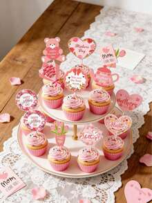 12 piezas Decoradores de pasteles para el Día de la Madre, decoradores de magdalenas con forma de corazón - Con temas como "Mamá, te amo", "Gracias, mamá" y "Eres la mejor mamá", adecuados para decoraciones de pasteles de fiestas de cumpleaños con tema del Día de la Madre, suministros de fiestas de cumpleaños y regalos del Día de la Madre. - multicolor - Ver 2