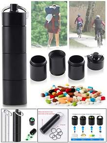 1个铝合金药盒，3/5格安全药品储存容器，密封老年人药盒，急救药盒，可定制金属药盒，口袋大小的药盒，方便户外携带日常药物，防水药品储存盒，迷你金属药盒带钥匙扣，适合户外旅行露营 - 合金款 - 查看 5