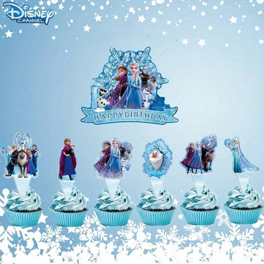 Disney 安娜主题生日派对蛋糕叉，家庭生日派对装饰，圣诞蛋糕DIY装饰 - 多色 - 查看 1
