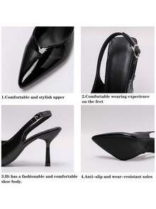 Women's Pointed Toe Kitten Heel Slip-On Sandals - Black - View 9