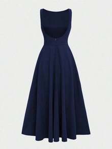 Elegant French Romantic Backless Hollow-Out Cinched Waist Sexy Charming Maxi Dress, Suitable For Christmas, Holiday Party, Date Black Summer - Màu xanh hải quân - Xem 10