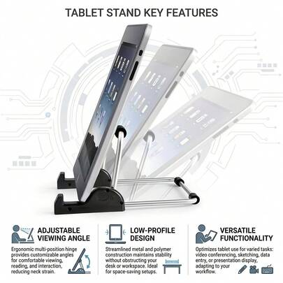 [Fashionable] Soporte para tableta, adecuado para escritorios | Soporte de varios ángulos para portátiles y tabletas, material de aleación de aluminio, ligero y duradero, diseño fácil de transportar, súper portátil, plegable y ajustable | Almohadilla adhesiva para fijación, alta compatibilidad