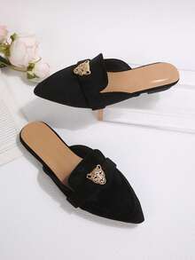 Giày bệt đế bằng màu đen, giày mũi nhọn kiểu slip-on với khóa kim loại hình đầu báo, giày lười thanh lịch dành cho nữ, giày công sở thoải mái, thích hợp cho mùa xuân/thu. - màu đen - Xem 7