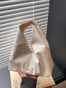 Grand sac à bandoulière rétro de femme en couleur unie et doux, sac bandoulière multifonctionnel, sac fourre-tout, sac de ville décontracté pour femmes - Blanc - Voir 3