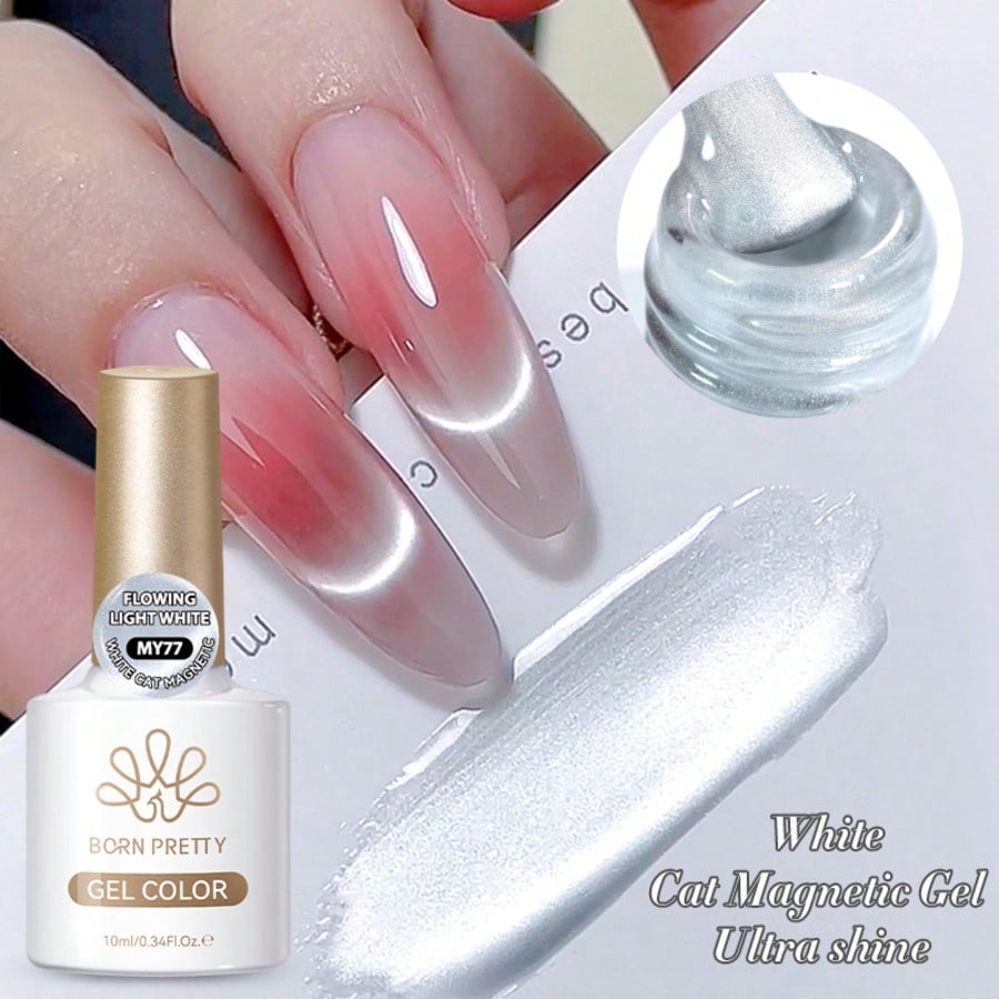 Shein Multicolor Born Pretty 10Ml Luminous White Cat Eye Magnetic Gel Nail Polish, Ultra Shiny Semi-Permanent Soak-Off Uv Led Professional Nail Salon Use