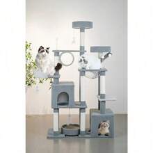 Torre Árbol Rascador Gris Casa Para Gato Varios Niveles 1.7m - Gris - Ver 4
