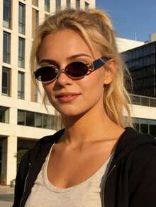 1pc Women's Fashion Metal Oval Minimalist Niche Elegant Fashion Glasses, Suitable For Daily Wear, Outdoor Sun Protection, Easy To Create Chic Millennium Girl Look - Multicolor - View 11