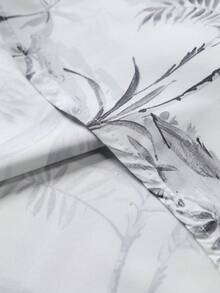 男士热带植物印花翻领纽扣前开襟休闲短袖衬衫，夏季 - 灰色 - 查看 3