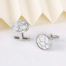 2PcsBlue Stone Cufflinks Men French Cuff Shirt Round White Gemstone Fashion Wedding Groom Bridal Business Casual Dress Cuff Links Men's Jewelry Luxury Gifts - Multicolor - View 13