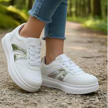 Girls' Casual Platform Sneakers For School, Comfortable, Soft, Lightweight, Lace-Up. - 白色 - 查看 1