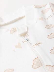 Baby Jumpsuit In Printed Suedine Fabric With Zipper (Newborn/Small/Medium/Large) - Beige - View 2