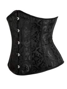 Top Corsé Vintage de Jacquard con Cordones en la Espalda y Cintura de Ballenas, Prenda Exterior de Moda con Cinturilla Moldeadora, Atuendos para Fiesta de Halloween, Cumpleaños, Concierto Country, Festival y Vuelta al Colegio para Mujeres - Negro - Ver 2