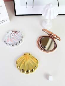 1pc Shell Shaped Double-Sided Portable Makeup Mirror, Foldable Mirror, Women Cosmetic Tool, High Definition Makeup Mirror - Multicolor - View 2