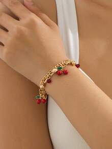 1 chiếc vòng tay thời trang nữ hình hoa anh đào với mặt dây chuyền hình trái tim đính ngọc trai. - quả anh đào - Xem 11