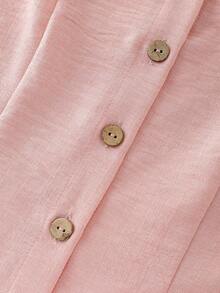 Elegant French Style Solid Color Square Collar Short Sleeve Blouse For Women, Spring/Summer, Fitted Design, Unique Pink - Pink - View 4
