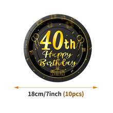 Bộ đĩa, khăn ăn, cốc dùng một lần màu đen & vàng cho sinh nhật lần thứ 40, phục vụ 10 người, đồ dùng tiệc bằng giấy dùng một lần phù hợp cho sinh nhật, đám cưới, tiệc tùng, dã ngoại gia đình. - Xem 6