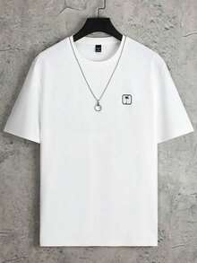 Men's Casual Short Sleeve Crew Neck Summer Print T-Shirt, Summer Streetwear Tee, Drop Shoulder Tee, Gifts For Boyfriend, Back To School Graphic Tees - 粉色 - 查看 2