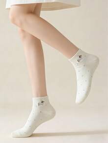 5 Pairs Random (Non-Embroidered) Adorable Puppy Low-Cut Breathable Ankle Socks - Multicolor - View 5