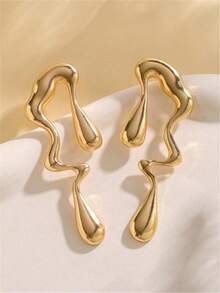 1pair European And American Exaggerated Asymmetric Asymmetrical Music Note Earrings - Vàng vàng - Xem 4