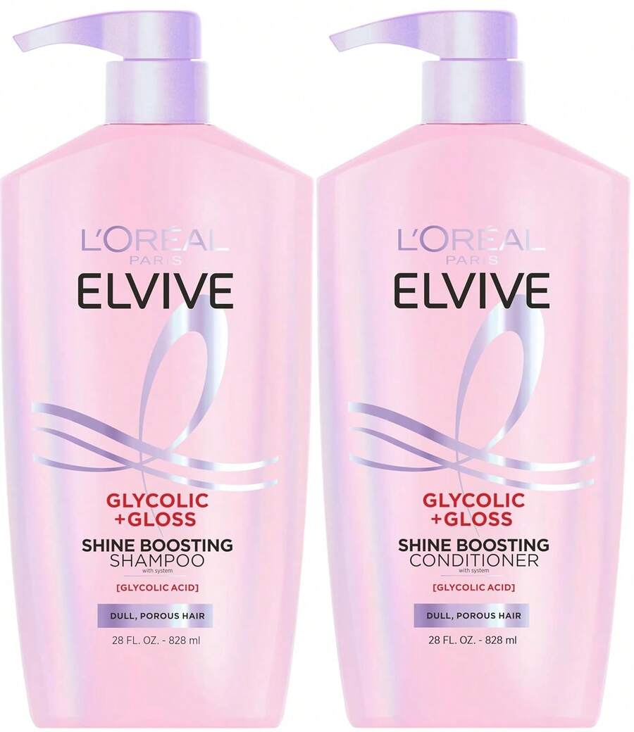 L'Oréal Paris L'Oreal Paris Elvive Glycolic + Gloss Shine Boosting Shampoo And Conditioner Set, Cleanses And Smooths Dull, Porous Hair Into High-Shine, Glossy Hair, 1 Kit - 洗髮+護髮素 - 查看 1