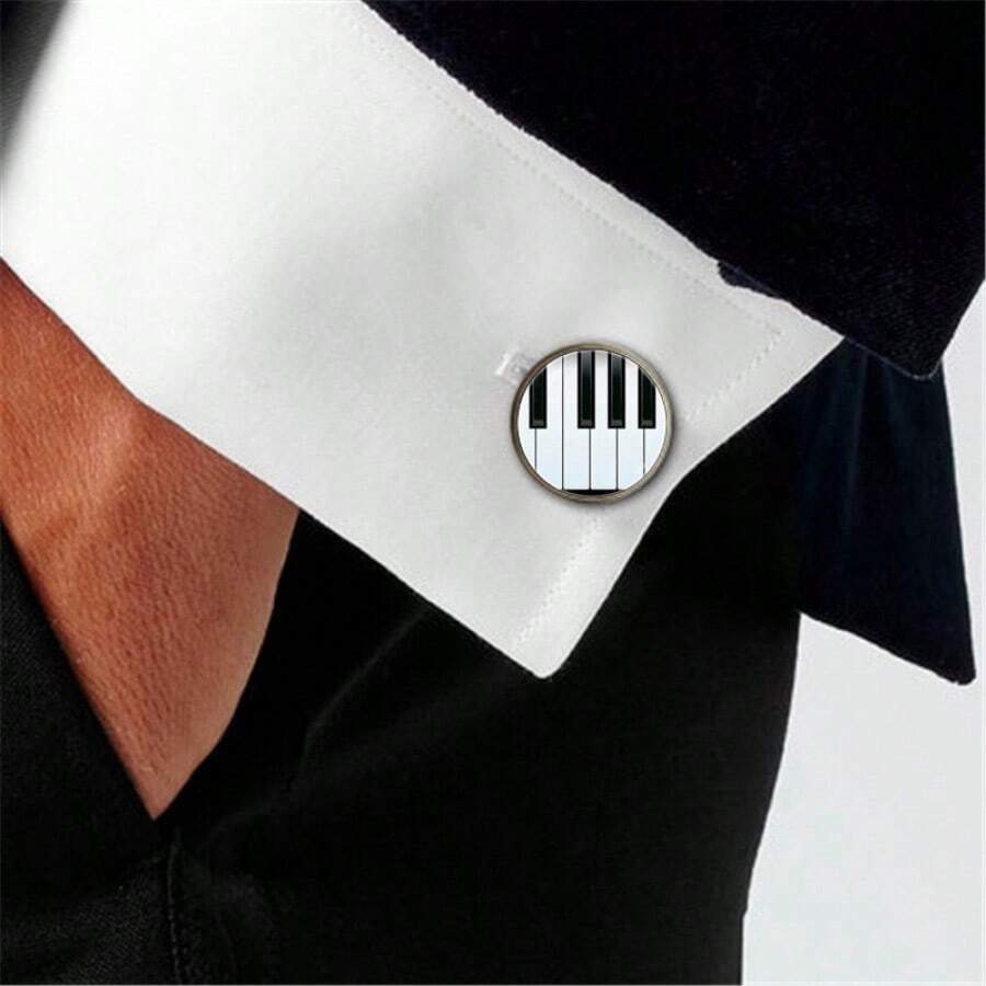 2PcsPiano Cufflinks Men French Cuff Shirt Key Pattern Gemstone Fashion Wedding Groom Bridal Business Casual Dress Cuff Links Men's Jewelry Luxury Gifts - Multicolor - View 1