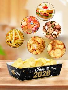 10pcs/20pcs/30pcs Class Of 2026 Graduation Paper Food Boxes Black Gold Glitter Grad Party Potato Chips Paper Boxes With Graduation Cap Pattern 4.7 X 3.1x 1.5Sin Containers For Nachos,Fries,Tacos,Graduation Party Decor Senior Celebration Supplies - Multicolor - View 4